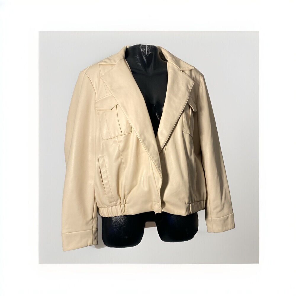 Inc International Concepts Womens Faux‎ Leather Jacket XL Cream